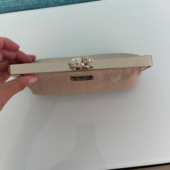 Kate Spade Queen Of The Nile Clutch Purse Tan Stingray Leather Gold Hardware - Picture 4 of 14